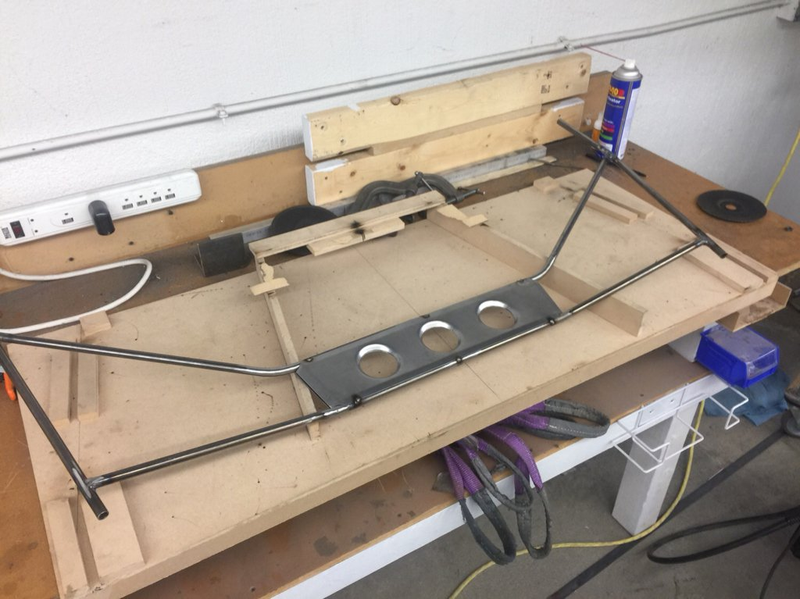 Custom structure used to lift the hood over the roof.